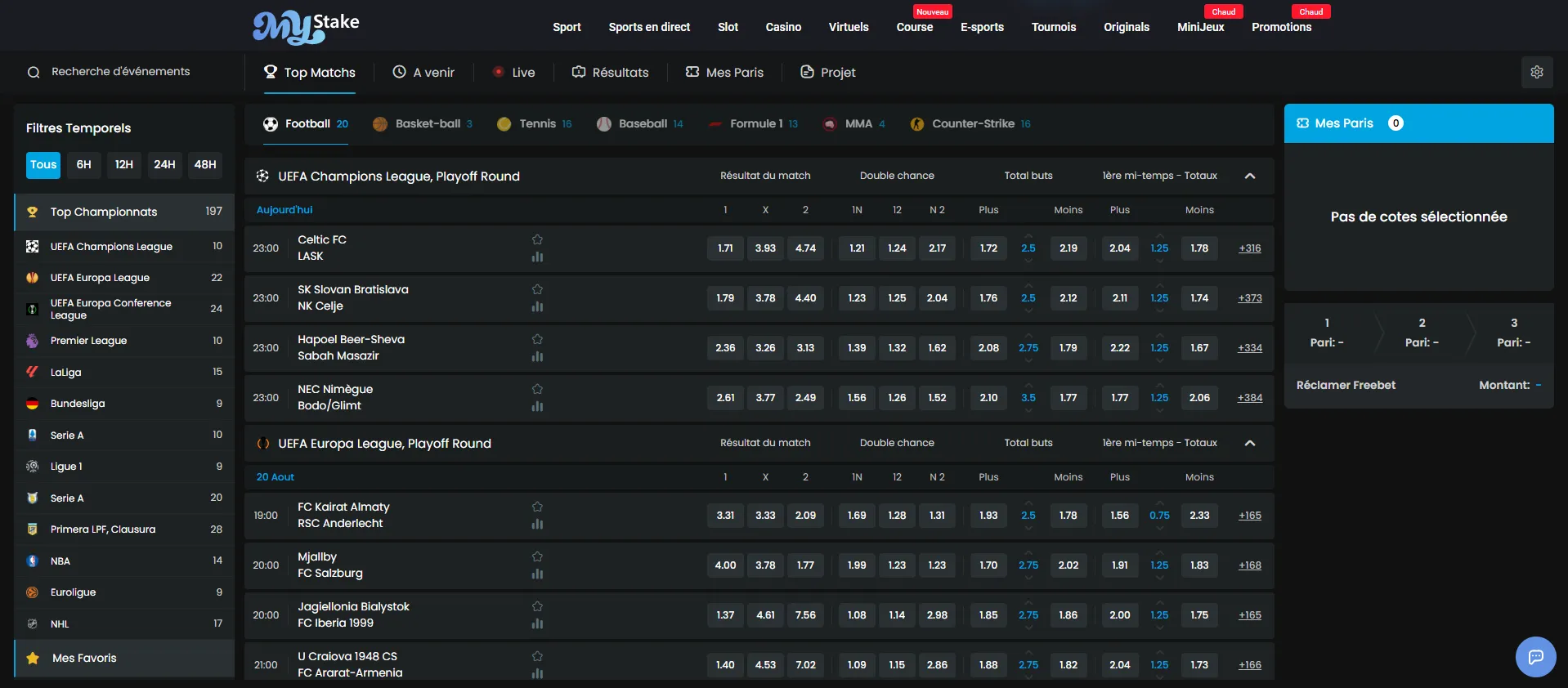MyStake sportsbook desktop screenshot