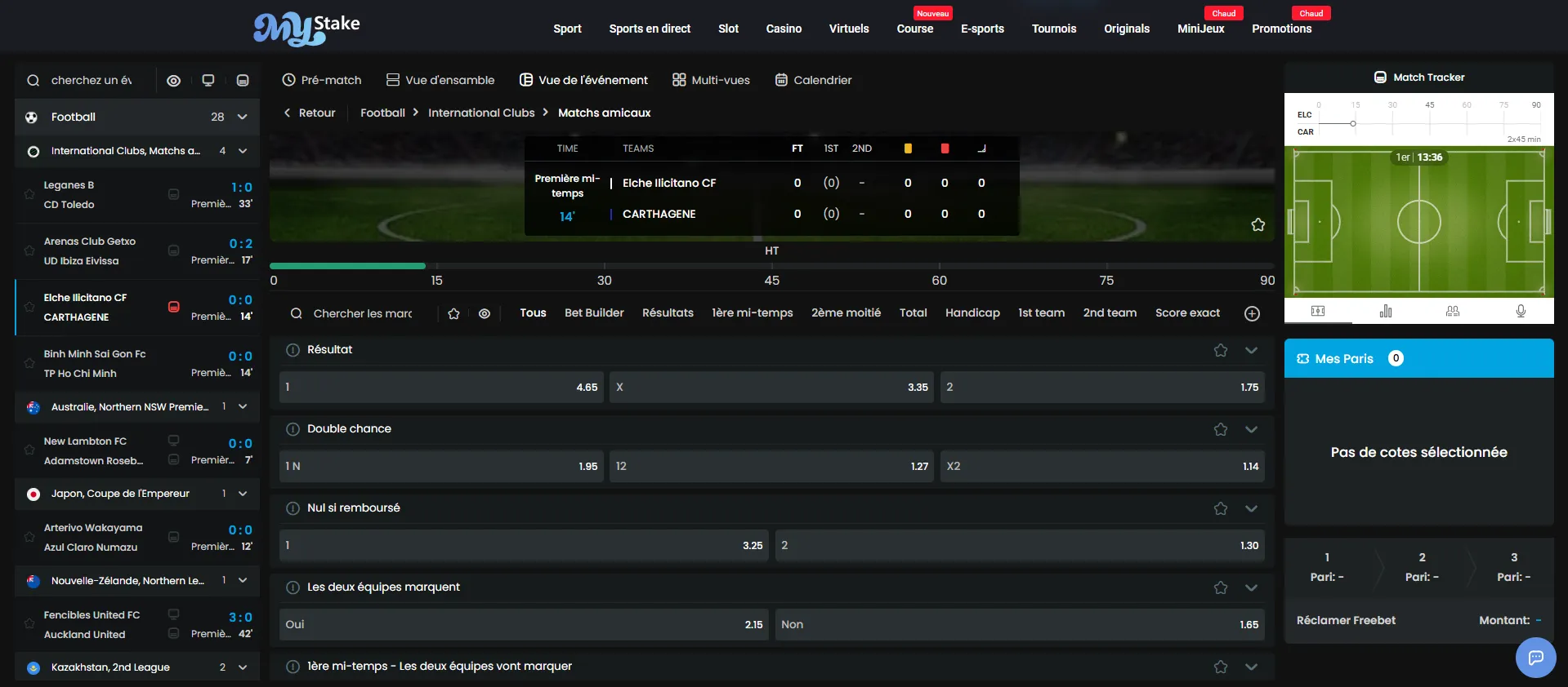 MyStake live betting odds screenshot